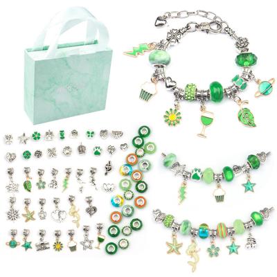 China Fashionable Green Handmade Crystal Bracelet Jewelry Set DIY Gift Box Set Charm Bracelet Making Kit for sale