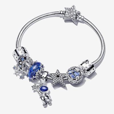 China Fashion Original 925 Silver Plated Glass Bead Bracelet Starry Sky Galaxy Charm Bracelet DIY Jewelry Bangle Wholesale for sale