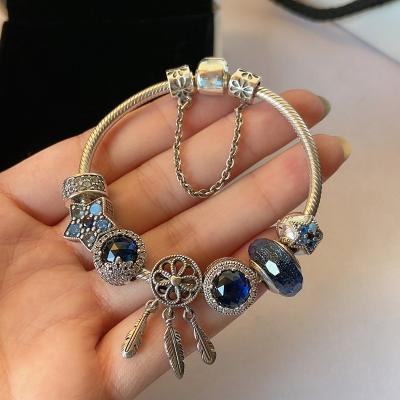 China Fashion 925 Sterling Silver Plated Charm Bracelet Fringed Dream Catcher Lady Bracelet Rhinestones Glass Bead Bracelet for sale