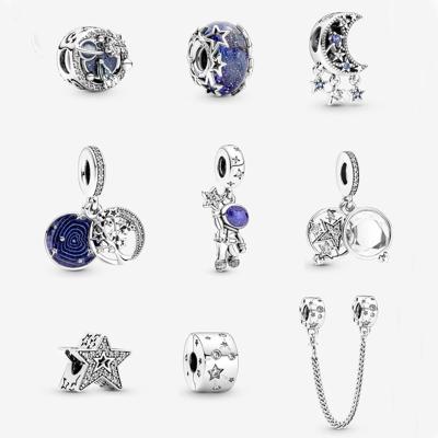 China European Bead Charm Bracelets New Star Crescent Charm Pendant Galaxy Astronaut Blue Star Bead DIY Jewelry Accessories Wholesale for sale