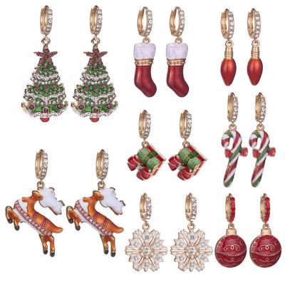 China FASHION Manufacturers Supply Christmas Earrings Dripping Oil Christmas Tree Diamond Gift Cuff Earrings Female for sale