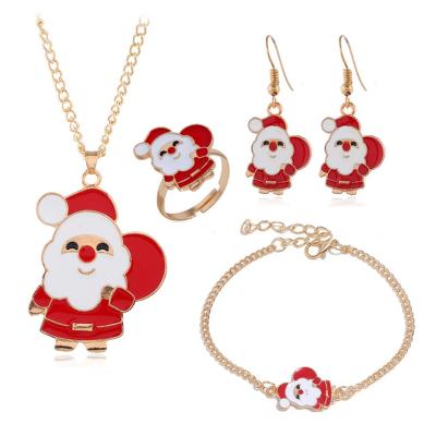 China TRENDY 2021 Drops Oil Christmas Jewelry Set Earrings Necklace Ring Bracelet Multi-Piece Set Christmas Gift Jewelry Wholesale for sale