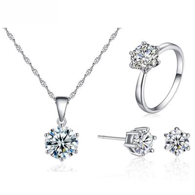 China FASHIONABLE Six-claw Zircon Jewelry Set Earrings Necklaces Rings Three Piece Jewelry Set Silver Plated Jewelry Set for sale