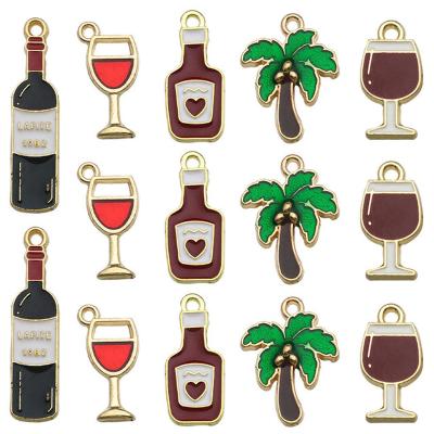 China FASHIONABLE DIY Bottle Charm Red Wine Oil Drop Alloy Jewelry Accessories Coconut Tree Jewelry Components Pendant Findings for sale