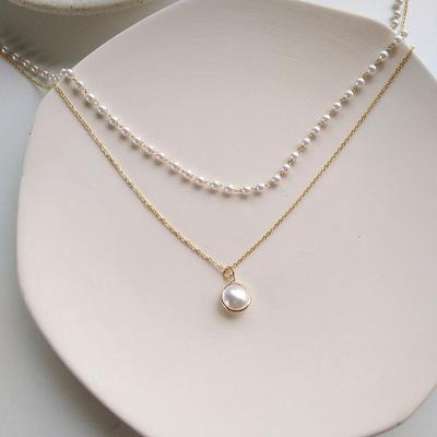 China European Baroque TRENDY Short Pendant Clavicle Chain Simple Design Pearl Style Fashion Necklace Double Layer Korean Necklace for sale