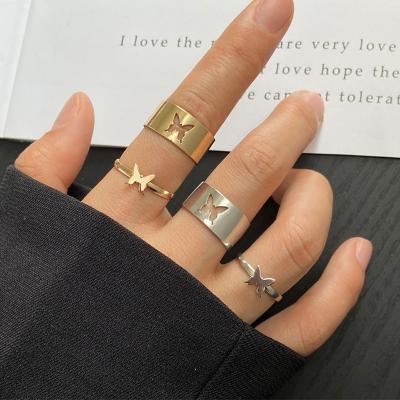 China Hot Sale TRENDY Hot Sale 2 Piece Ring Set Personality Butterfly Punk Couple Ring Gold Silver Plated Couple Ring Jewelry for sale