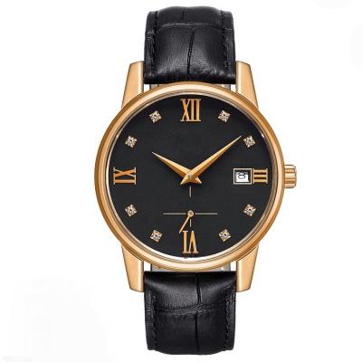 China Automatic date drop shipping luxury automatic leather band business birthday gift fashionable men's wristwatch diamond date OEM quartz watch for sale