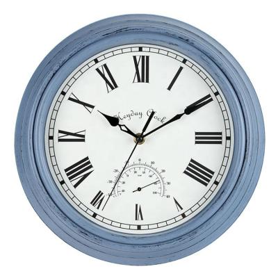 China Antique Style 12inch Quartz Farmhouse Non Silent Tikcing Shabby Chic Wall Clock With Temperature for sale