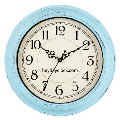 China Antique Style 12 Inch 14 Inch Round Shape Silent Rustic Shabby Chic Retro Style Decorative Non Ticking Home Wall Clock for sale