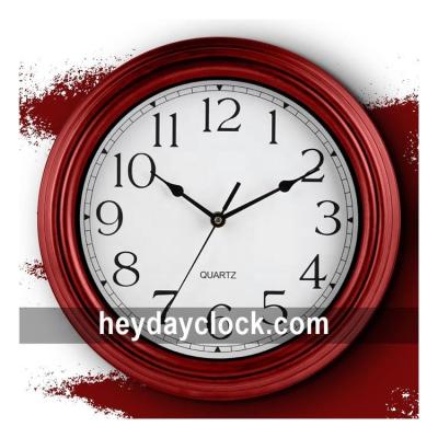 China Round Retro Style 12inch Round Red Silent Shape Non-Ticking Vintage Antique Wall Clocks for sale