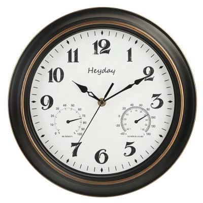 China Antique Style Retro 12 Inch Round Shape Home Decor Wall Clock Thermometer Hygrometer for sale