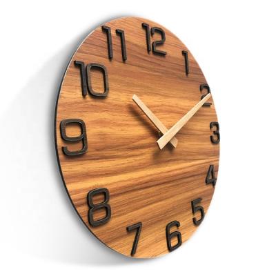 China Antique Style Wood Grain 3d Wall Clock Home Decor Wood Material for sale