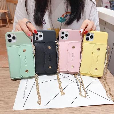 China Fashion Wholesale Iron Silicone Card Strap Chain Phone Case For iPhone for sale