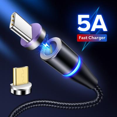 China Convenient 360 Led Micro 3 1M 2M 3M Type C Magnet 3 In 1 Data 5A Magnetic Phone Cable USB Fast Charging Magnetic Data For iPhone for sale