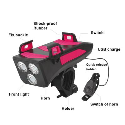 China Waterproof 4 in 1 Bicycle Light USB Bicycle Light with Horn Phone Holder Power Bank Bicycle Front Light for sale