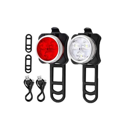 China Waterproof Usb Front White Bicycle Light Waterproof Rechargeable 4 Modes Bike Red Tail Led Light Set for sale