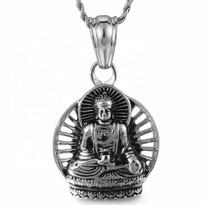 China MECYLIFE Vintage Mens Stainless Steel Vintage Chinese Culture Buddha Necklace Religious Pendant Men for sale