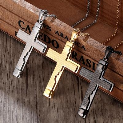 China MECYLIFE Trendy Christian Stainless Steel Bible Verse Engraved Fashion Cross Pendant Men's Cross Necklace for sale