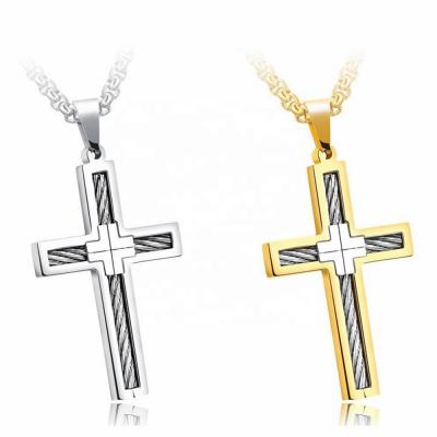 China MECYLIFE Fashion Stainless Steel Wire Cross Necklace Trendy Wholesale Men's Cross Pendant for sale