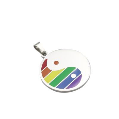 China MECYLIFE TRENDY Enamel Stainless Steel Coin Necklace Fashion Lgbt Jewelry Yin Yang Gay Pride Necklace Rainbow for sale