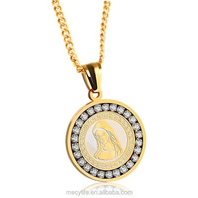 China Mother of Mary Pendant Stainless Steel God Charm Necklace Paved Zircon Pendant Necklace MECYLIFE for sale