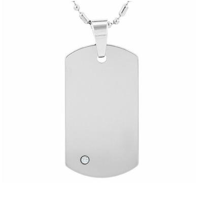 China MECYLIFE CLASSIC Fashion Cubic Zircon White Dogtag Engraved Stainless Steel Pendant Necklace for sale