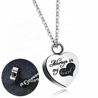 China MECYLIFE Stainless Steel Cremation Jewelry Etching Etched Always In My Heart Urn Ash Necklace Pendant for sale