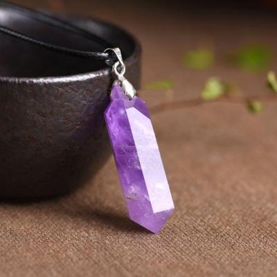 China MECYLIFE TRENDY Fashion Natural Healing Crystal Necklace Bullet Stone Pendant With Leather Rope Amethyst Necklace for sale