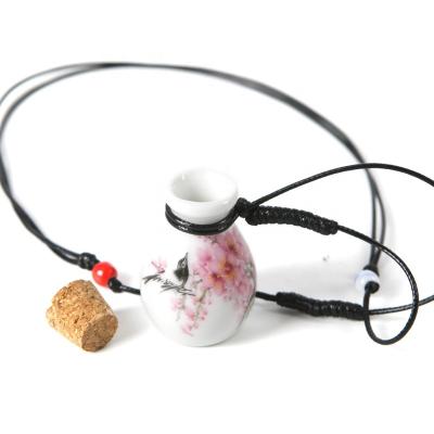 China MECYLIFE Ceramic Chinese Style Painted Ceramic Pendant With Leather Rope Personalized Fashion Essential Oil Perfume Necklace for sale