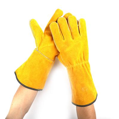 China Durable And Comfortable Hot Sales Price Since Yellow Flexible Full Grain Fashion Driver Thumb Upper Leather Work Safety Leather Gloves for sale