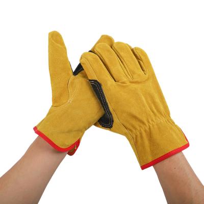 China Durable and comfortable quality class ab whole top grain leather added leather yellow flexible thumb fashion finger work safety leather gloves driver for sale