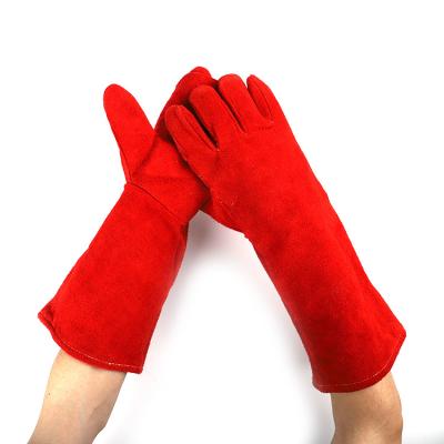 China Good Quality Grade AB Heat Resistant Welding Cow Split Leather Para Aramid Knitted Work Safety Red Leather Gloves for sale