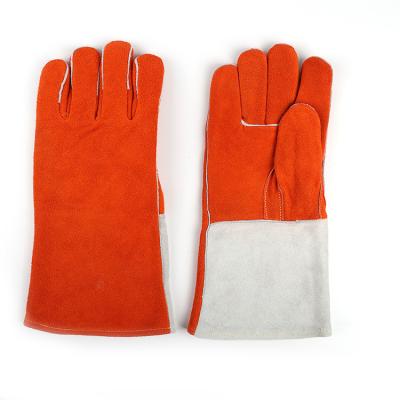 China Good Quality Grade AB Heat Resistant Large Size Whole Welding Cow Split Orange Leather Work Safety Gloves for sale