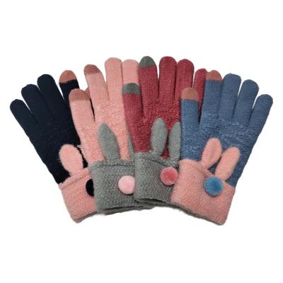 China Hot Sales Touch Screen Doubled Palm Cartoon Fashion Winter Hands Acrylic Knitted Magic Gloves for sale