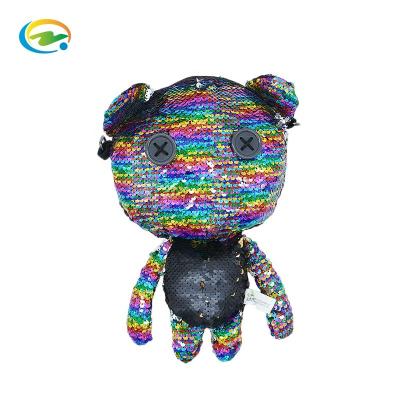 China Kids Toy Gift ODM Sequin Messenger Bag Low MOQ Animal With Custom Ultra Light Sequin Bear Girls Glitter Kids Toys 1pc/pp Soft Stuffed Bag for sale