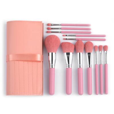 China Custom Logo Makeup Brushes Set 12 Pcs Makeup Brush Bag Pretty Pink Color for sale