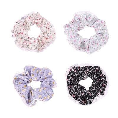 China Classic Floral Printed Hair Scrunchies High Series Lace Stretch Hair Accessories for sale