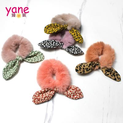 China Environmentally friendly custom made popular accessories with spot rabbit ear fur hair scrunchies for girls for sale