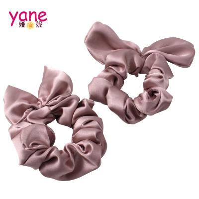 China Cute Bunny Ears Makeup Hair Ring Satin Fabric with Hair Bow Scrunchies for Girls for sale