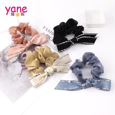 China Newest Fashion Luxury Diamond Satin Chiffon Bow Hair Scrunchies For Women for sale