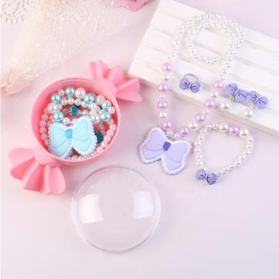 China High Shiny Polished Cute Pure Color Five Piece Kids Bow Necklace Set With Candy Box for sale