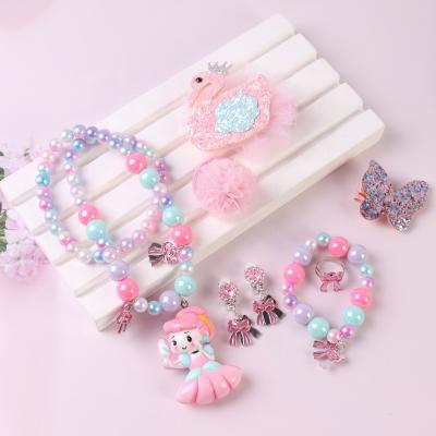 China Women Cut Rainbow Color Hair Accessories Set Unicorn Pendant Necklace Sets for sale