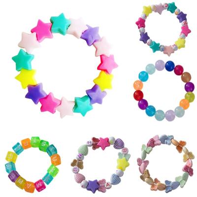 China High Shiny Polished Colorful Five-pointed Star Girls Beads Acrylic Bracelet Kids Jewelry for sale