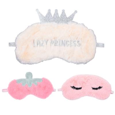 China Anti-wrinkle Cute Hairy Kids Crown Soft Eye Mask Pink Strawberry Eye Mask for sale