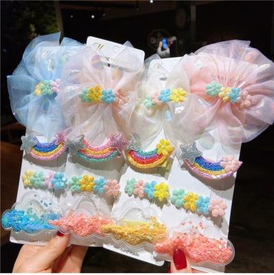 China Women Cut Net Wire Rainbow Gradient Color Hair Clips Sets Quicksand Hair Bow Clips for sale