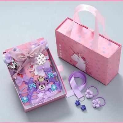 China Hair Pin Clip Barrette 18 Piece Cartoon Bear Hair Accessories Set with Unicorn Gift Box for sale