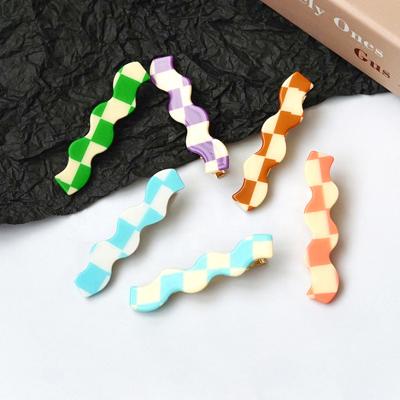 China New style European and American design sweet candy color wave hairpin checkerboard hair claw for sale