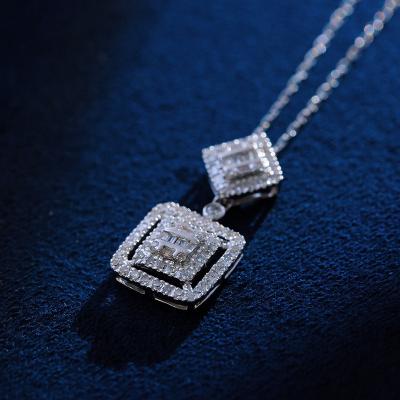 China 2023 New Style Jewelry 18k Solid Gold Diamonds CLASSIC Trendy Natural Square Shape Gemstones Pendant Necklace For Gift for sale