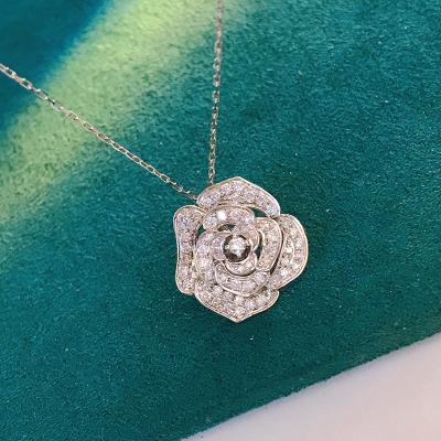 China TRENDY Fine Jewelry Real Diamond Flower Pendant Necklace for Women 18k Gold Flower Necklaces White Gold for sale