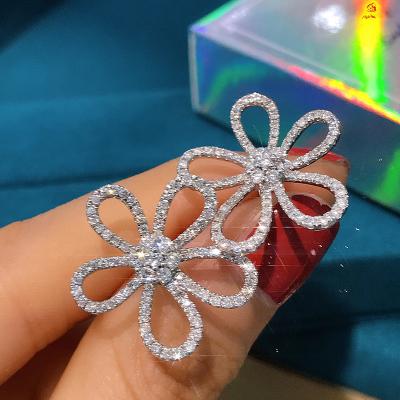 China FASHIONABLE fine jewelry European and American flash style luxury sparkle diamond exaggerated personalized flower 18k gold earrings for sale